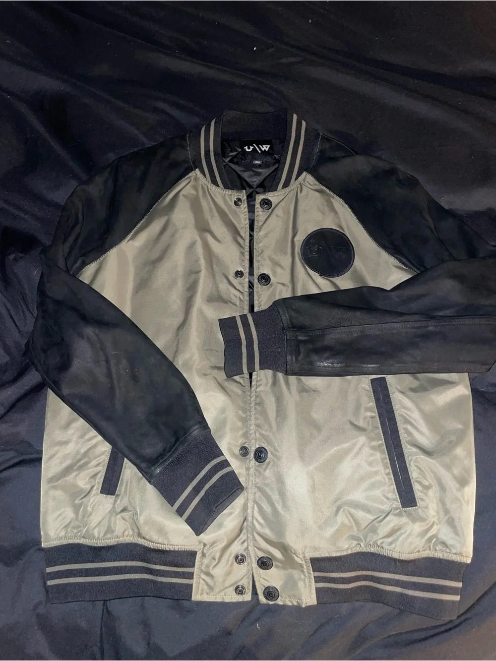 True Religion Two-Tone Black and Olive Bomber Jacket